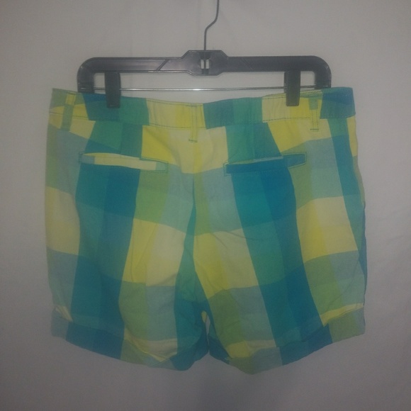 FG 12 Cotton Checked Turquoise Butter Yellow Summer Shorts - Picture 3 of 4